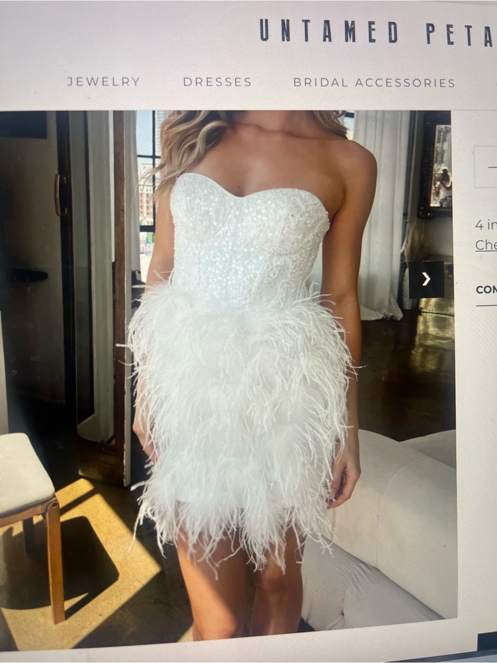 UNTAMED PETALS BY AMANDA JUDGE White Strapless Beaded Feather Mini Dress